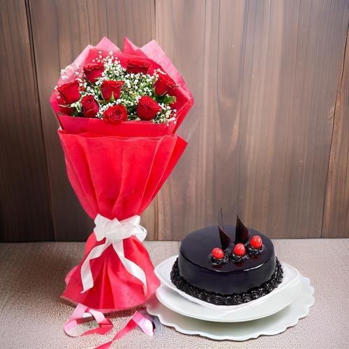 Cake and Red Rose Combo